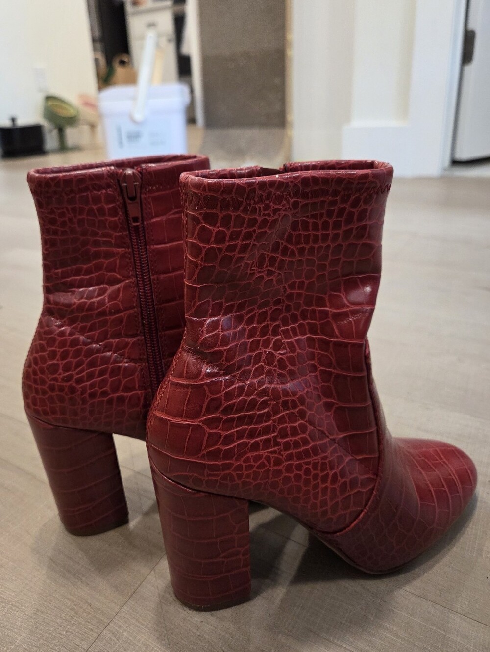 ALDO Women's Red Croc-Embossed Block Heel Ankle Boots
